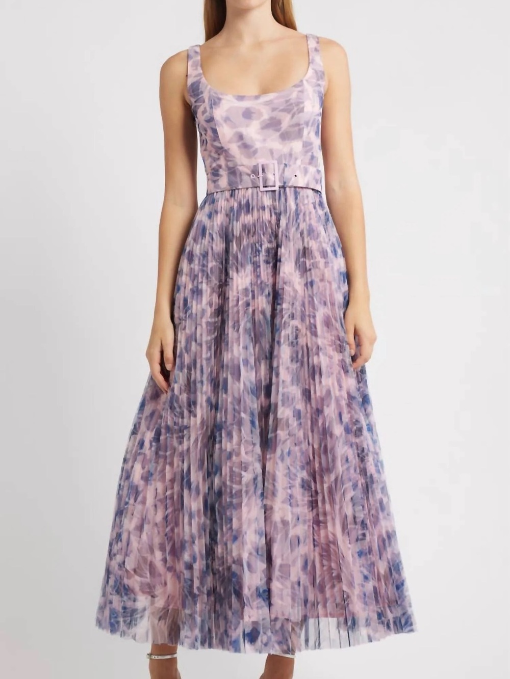Hutch Lavender and Blue Pleated Maxi Dress with Belt